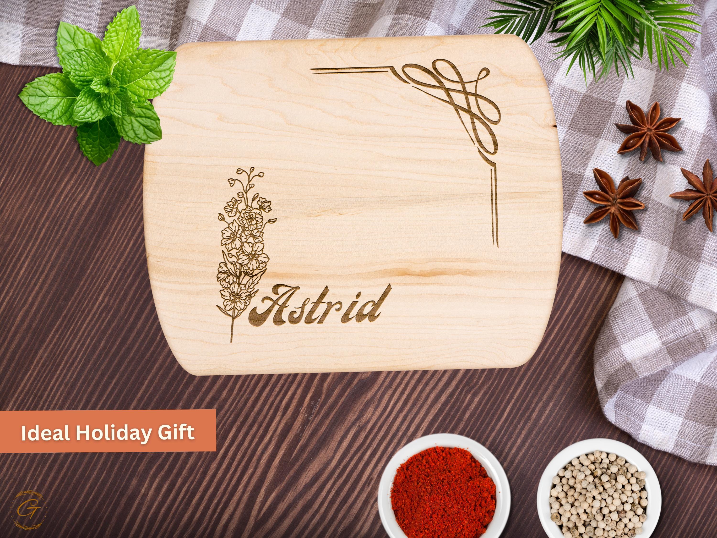 Personalized Cutting Board with Larkspur Engraving