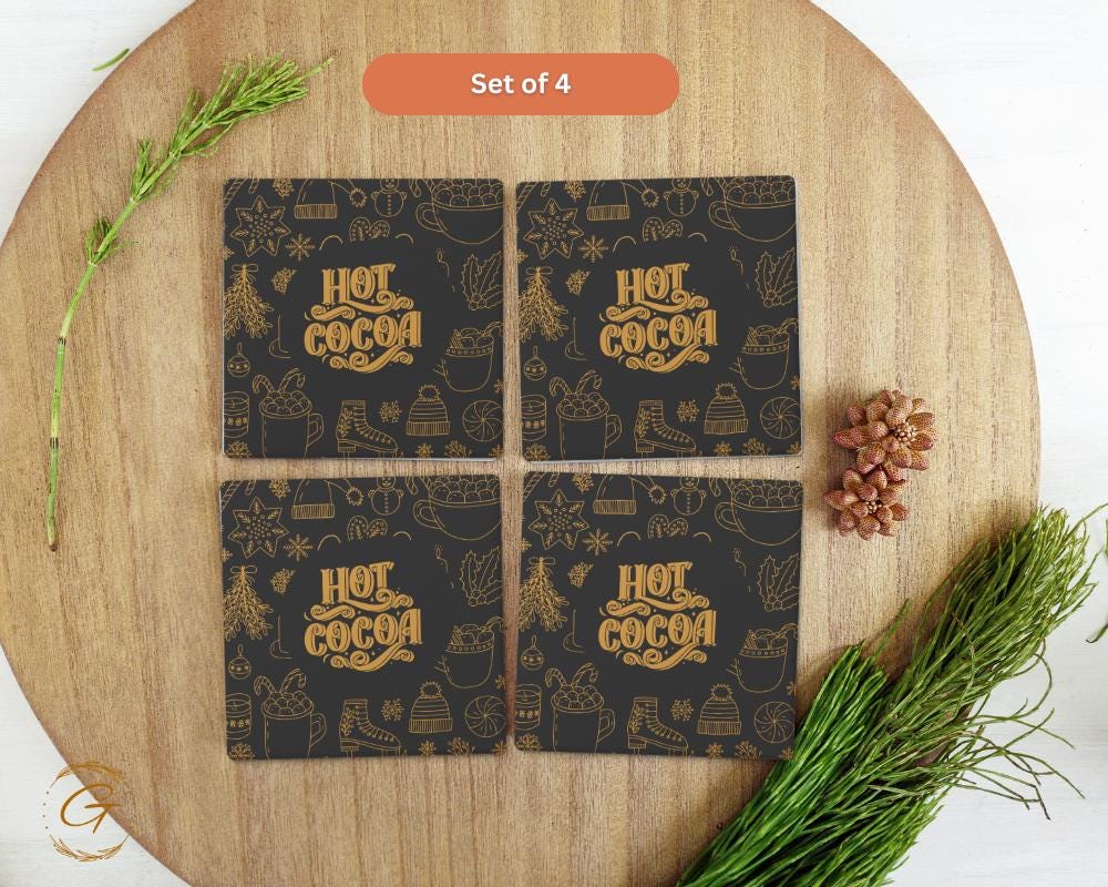 Soapstone Coaster Hot Cocoa Design with Cork Backing, Holiday Drink Coaster Winter Decor, Cozy Gift for Hot Cocoa Lovers, Perfect for Winter