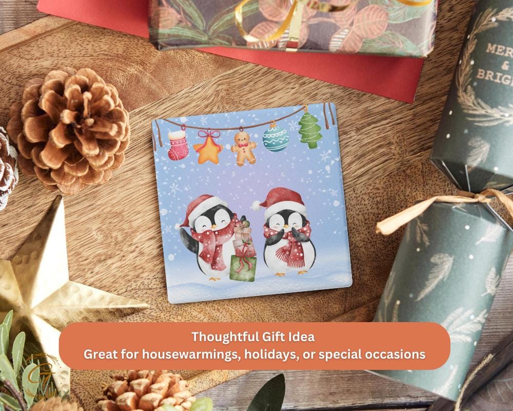 Soapstone Coaster Christmas Penguins Design