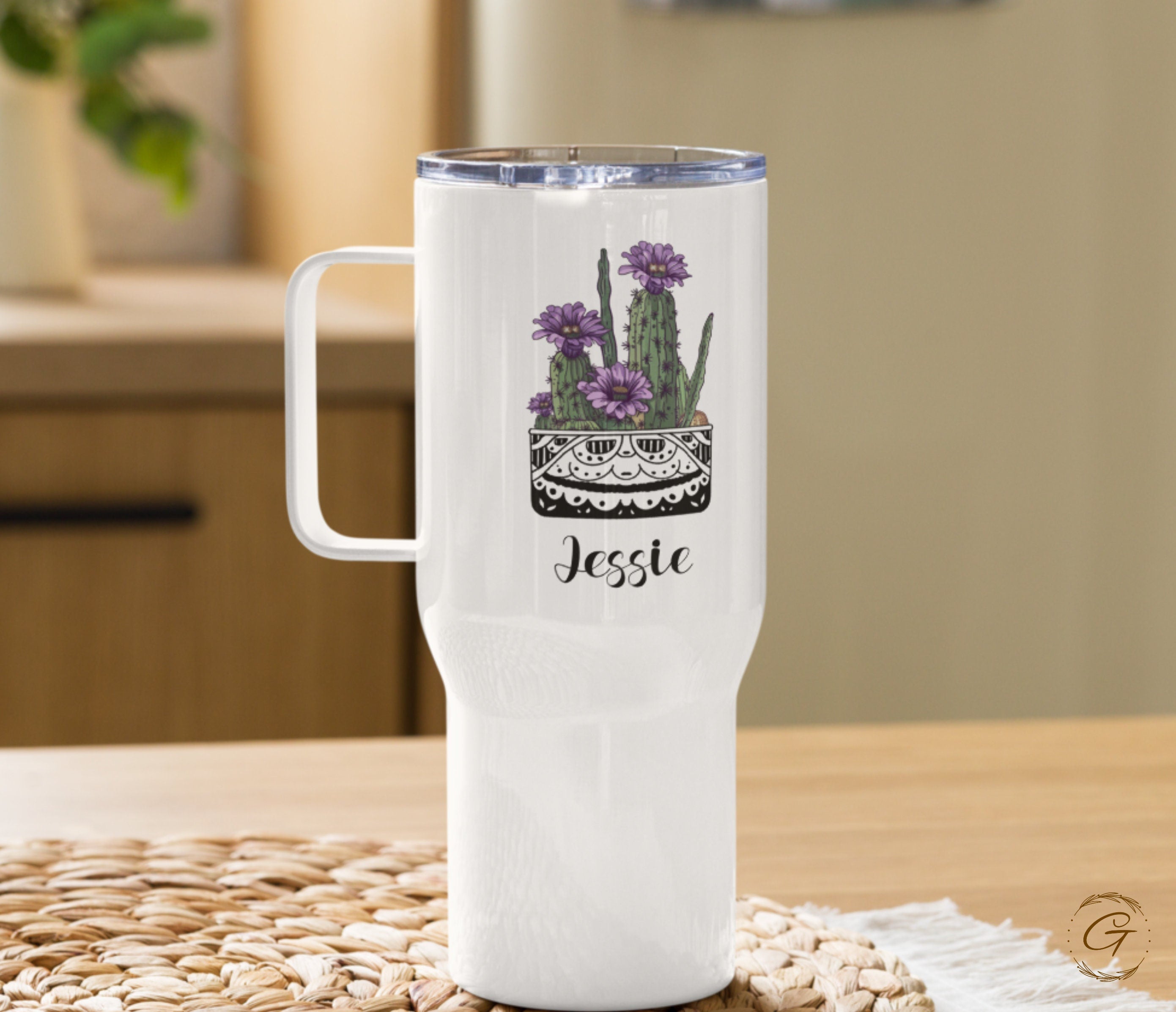 Personalized Cactus Travel Mug 25oz | Cactus Plant Coffee Mug | Customized Name | Mug Cactus Lover | Gift for Her | Ideal Cute Cactus Gift