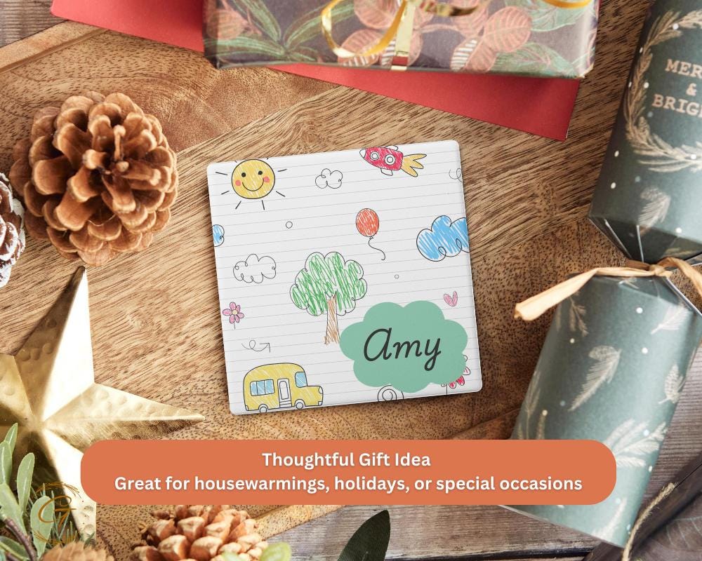 Personalized Soapstone Coaster with Custom Kids Name Design with Cork Backing, Stylish Unique Gift for Kids, Personalized Names Drink Holder