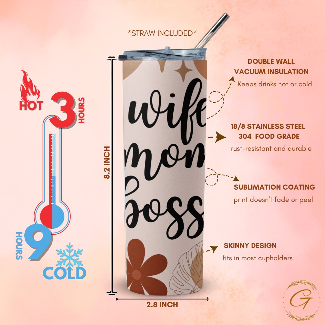 Wife Mom Boss Skinny Tumbler
