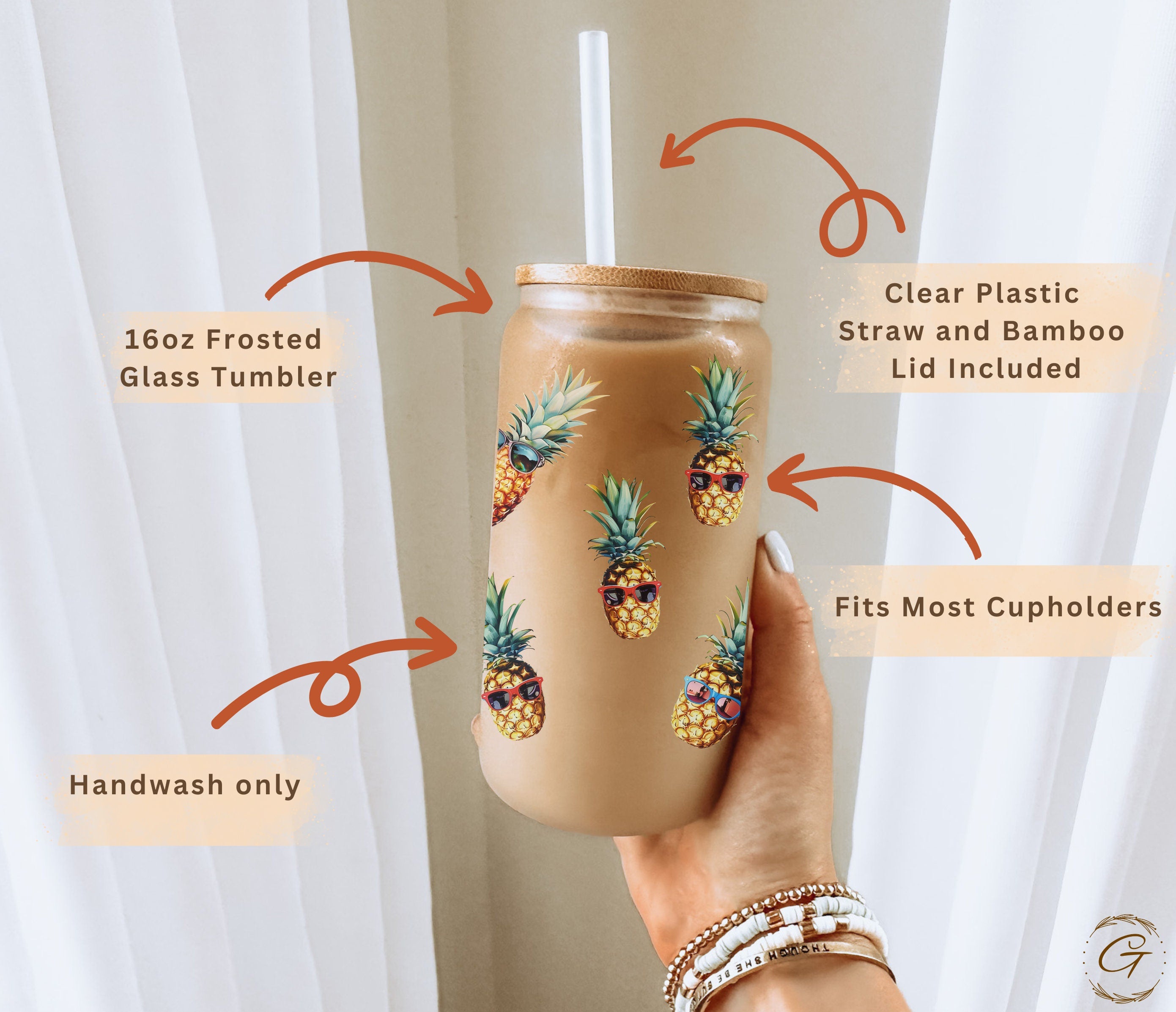 Pineapple Pattern Design Frosted Glass Tumbler