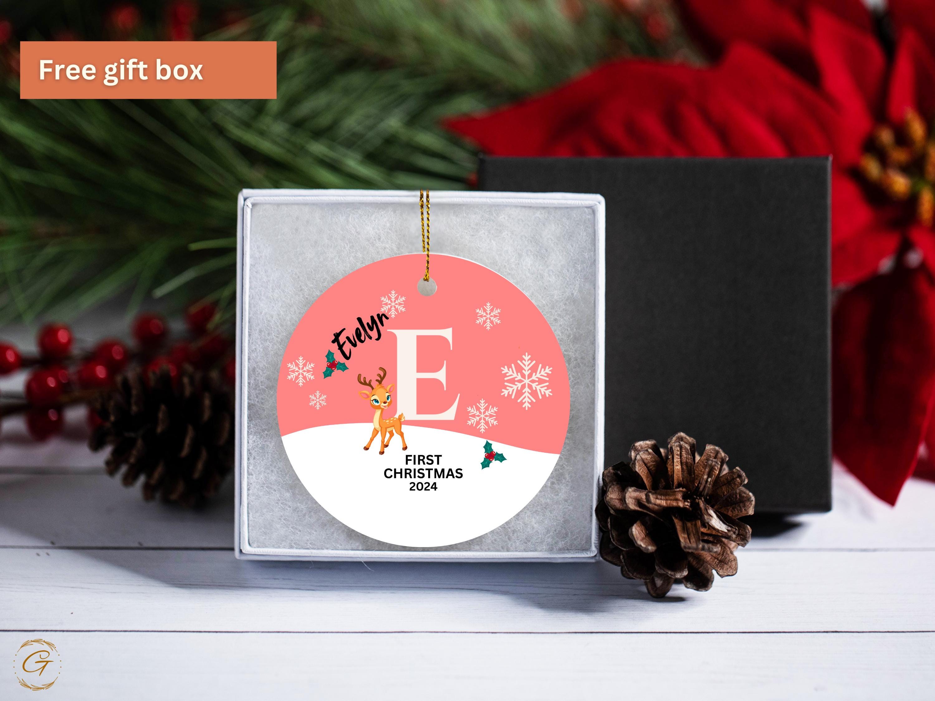 Personalized Baby's First Christmas Ornament, Custom Reindeer and Snowflakes Decoration, Newborn Christmas Keepsake 2024, Ideal Newborn Gift