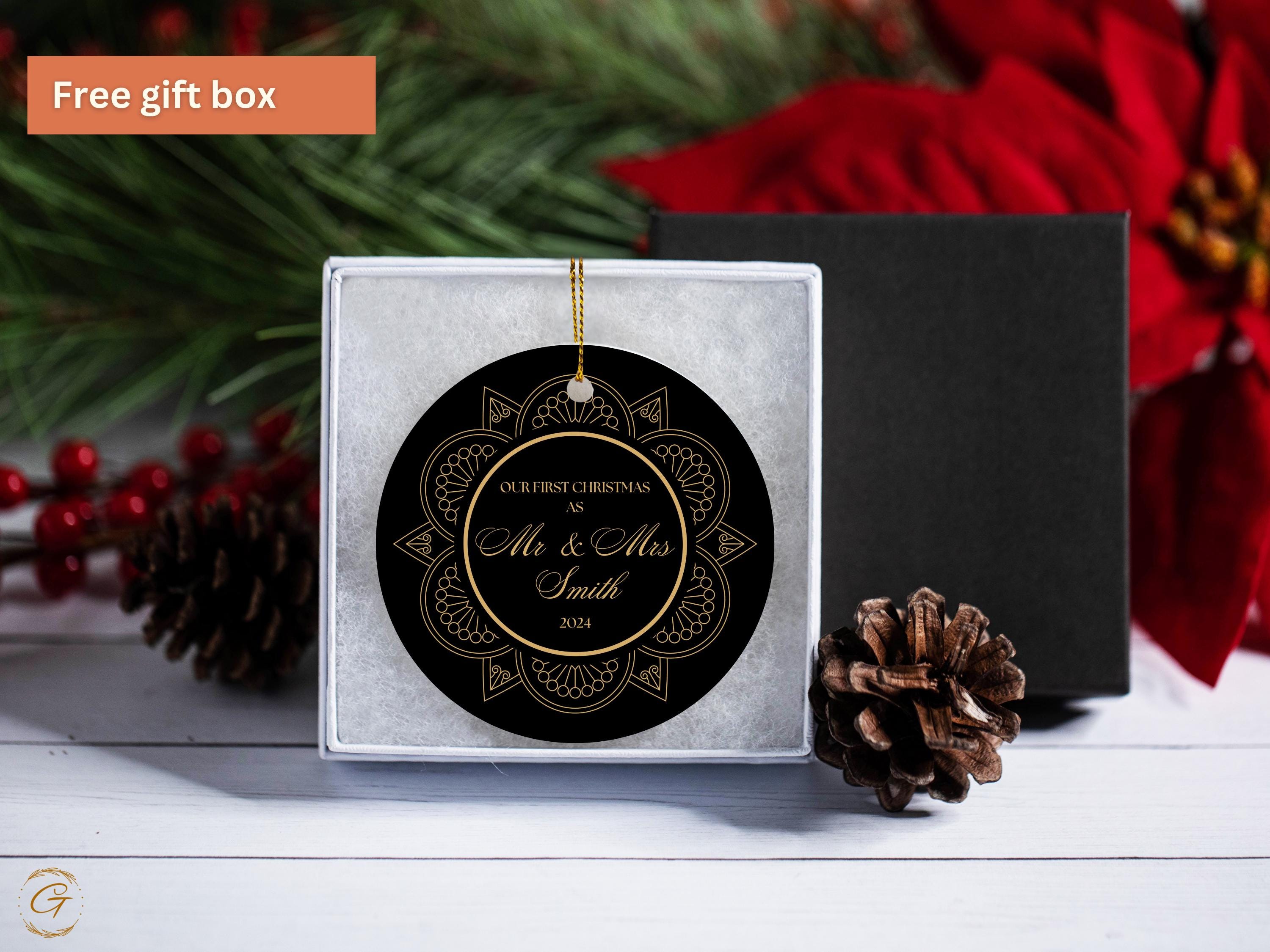 Personalized Wedding Christmas Ornament, Mr and Mrs First Christmas 24