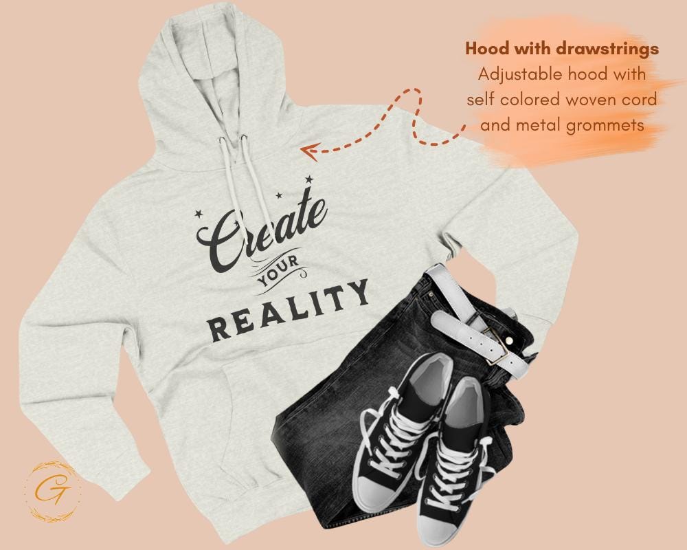 Three-Panel Fleece Hoodie with Graphic 'Create Your Reality' Design