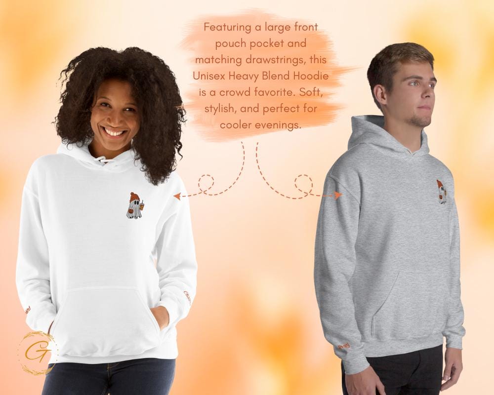 Halloween Hoodie, Iced Coffe Pumpkin Ghost Design, Halloween Coffee Lover, Spooky Autumn Apparel, Ghost Season Jack-O-Lantern Hooded Sweater
