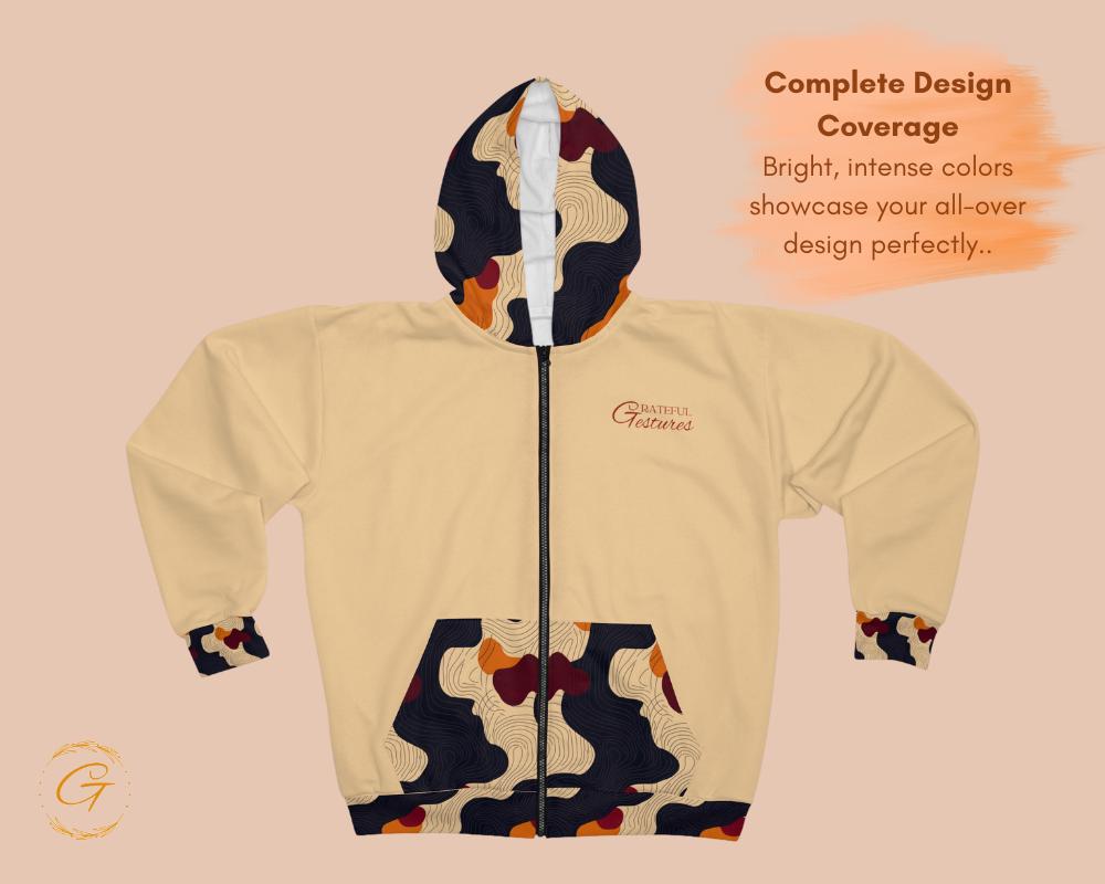 Wave Lines Design Unisex Zip Hoodie All-Over Print