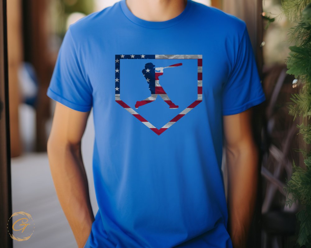 Patriotic Baseball Player Graphic Blue T-shirt product