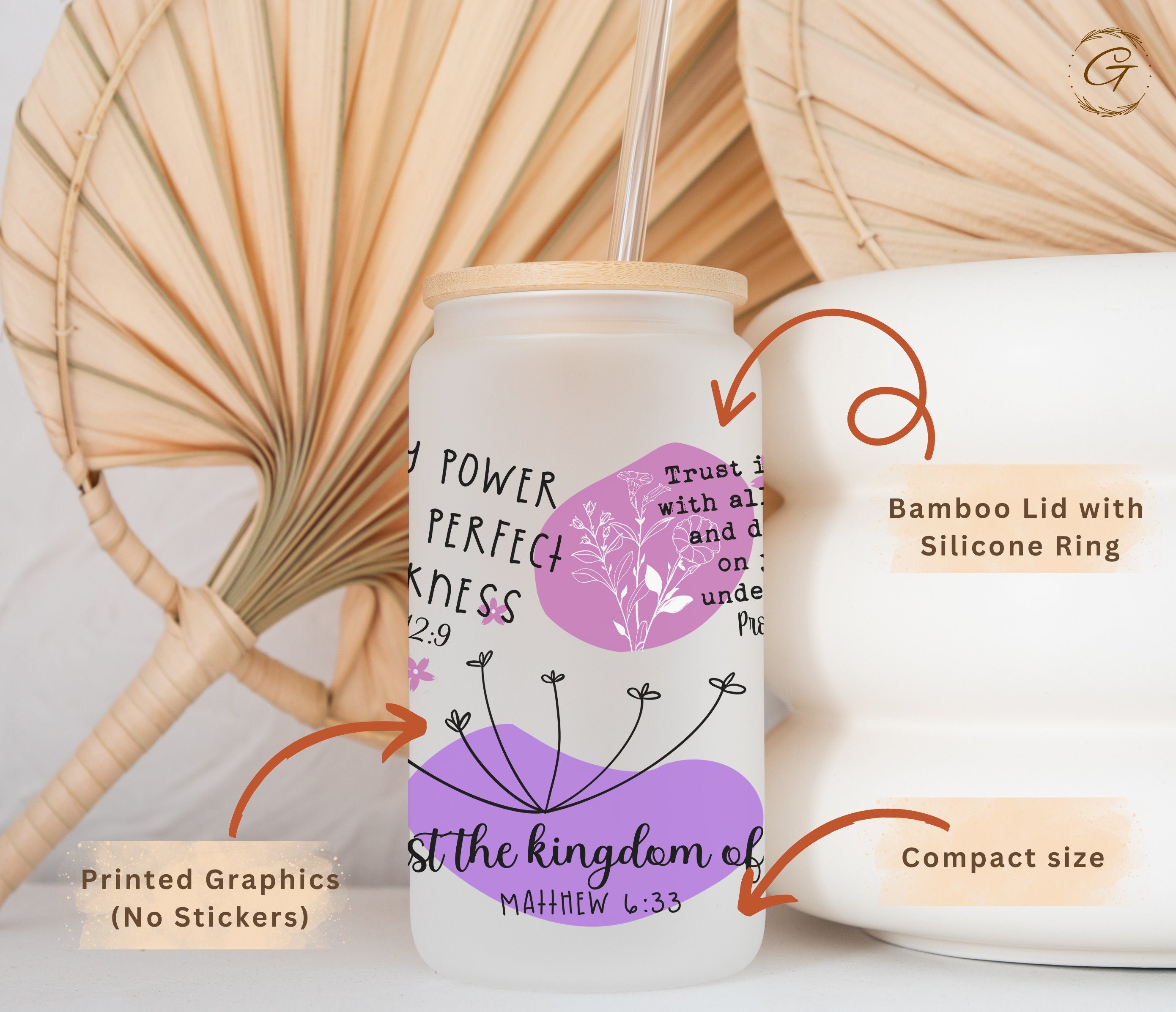 16oz Christian Affirmation Frosted Libbey Cup, Purple Inspirational Drinkware Gift, Spiritual Encouragement Gift, Bible Affirmations Tumbler