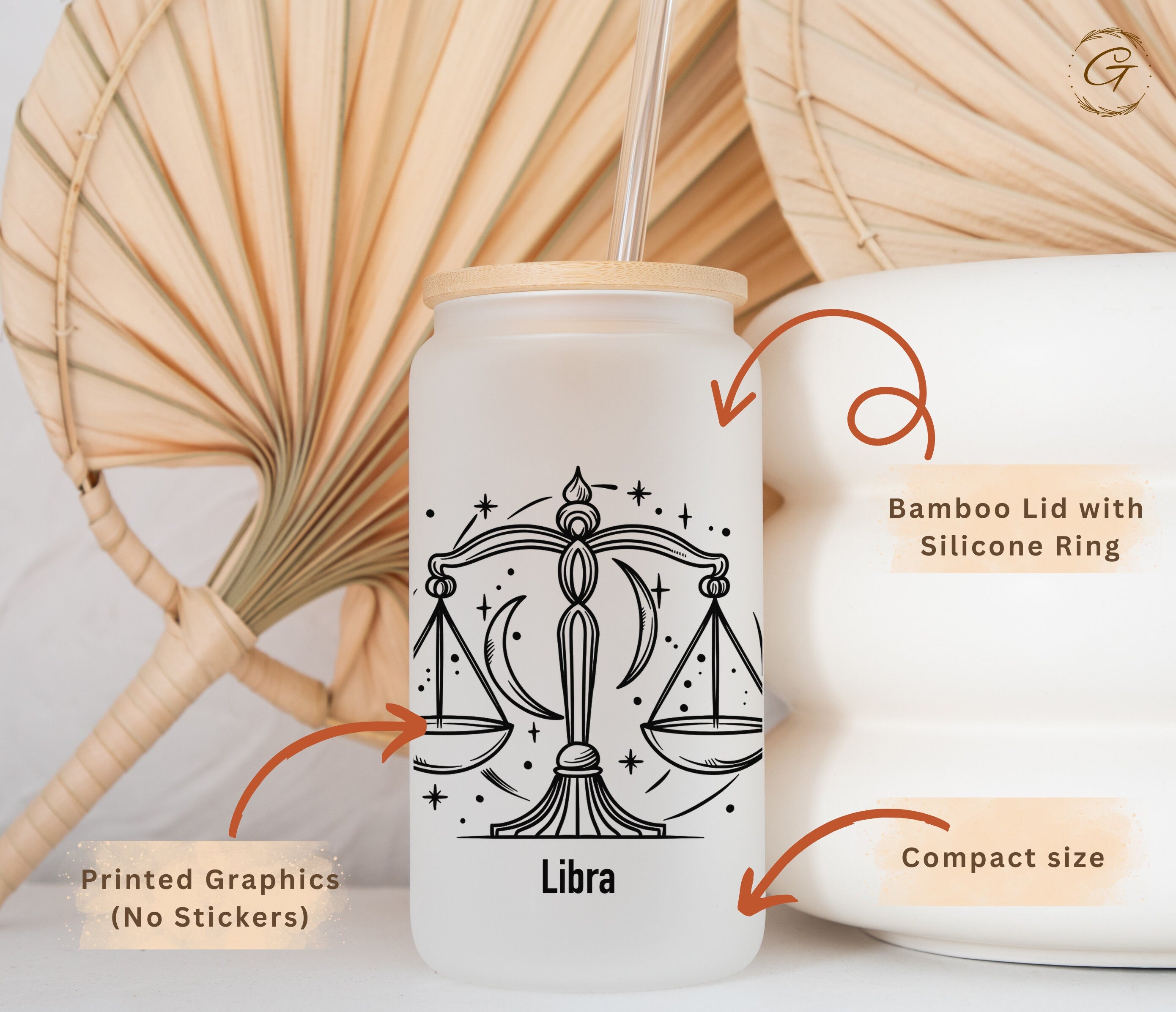 Libra Zodiac Frosted Glass Cup