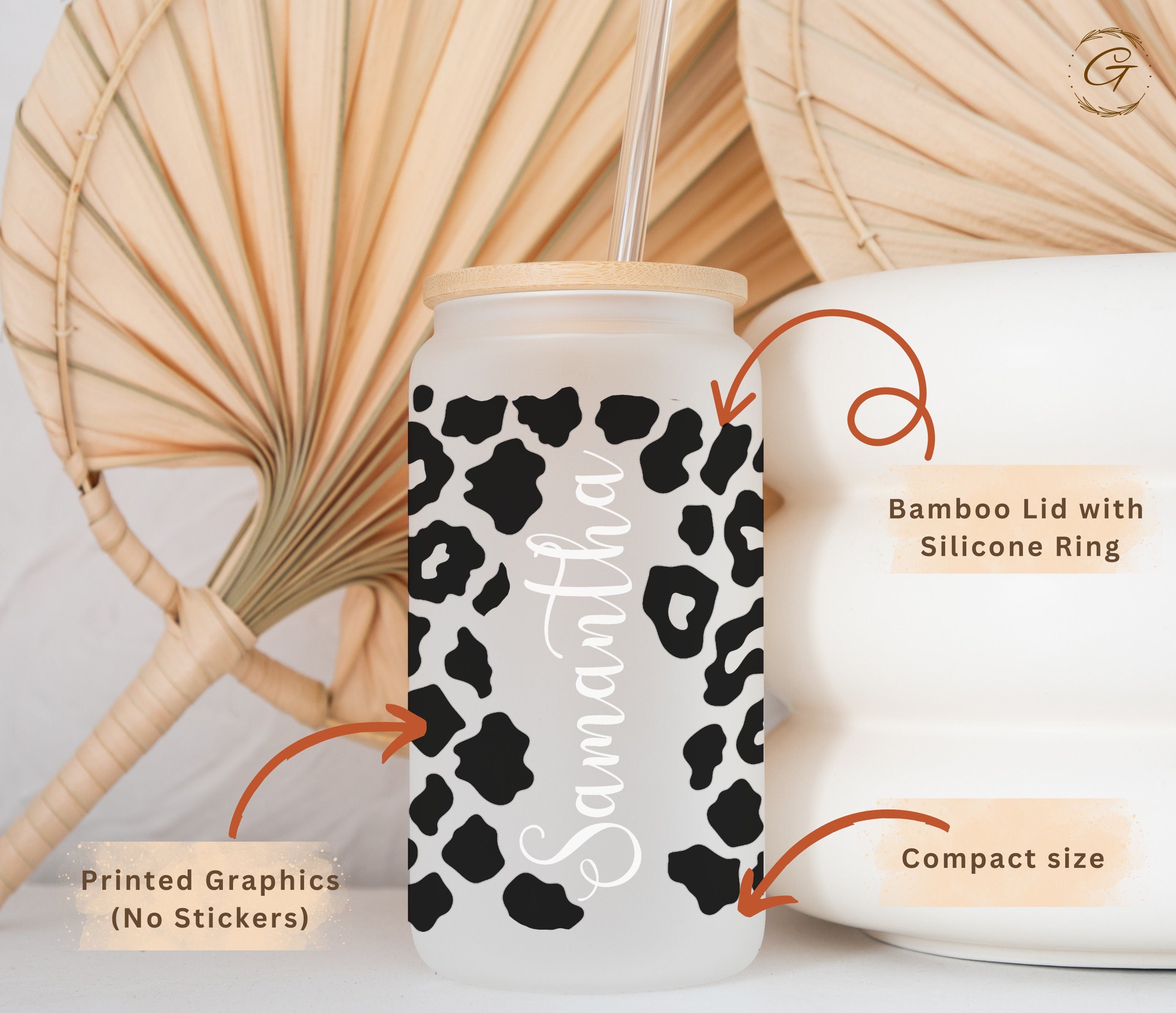 Custom Name Leopard Print Frosted Glass Tumbler