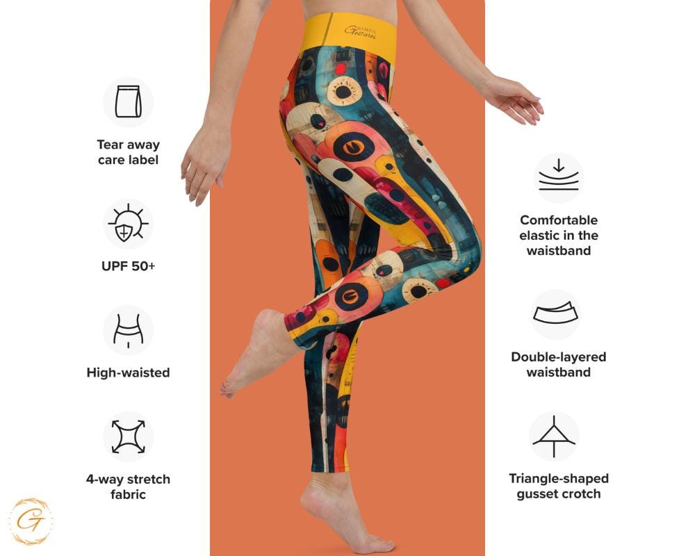 Modern Abstract AOP Yoga Leggings and Shorts | Bold Retro All-Over Print Activewear | High-Waisted Women’s Fitness Pants and Workout Shorts