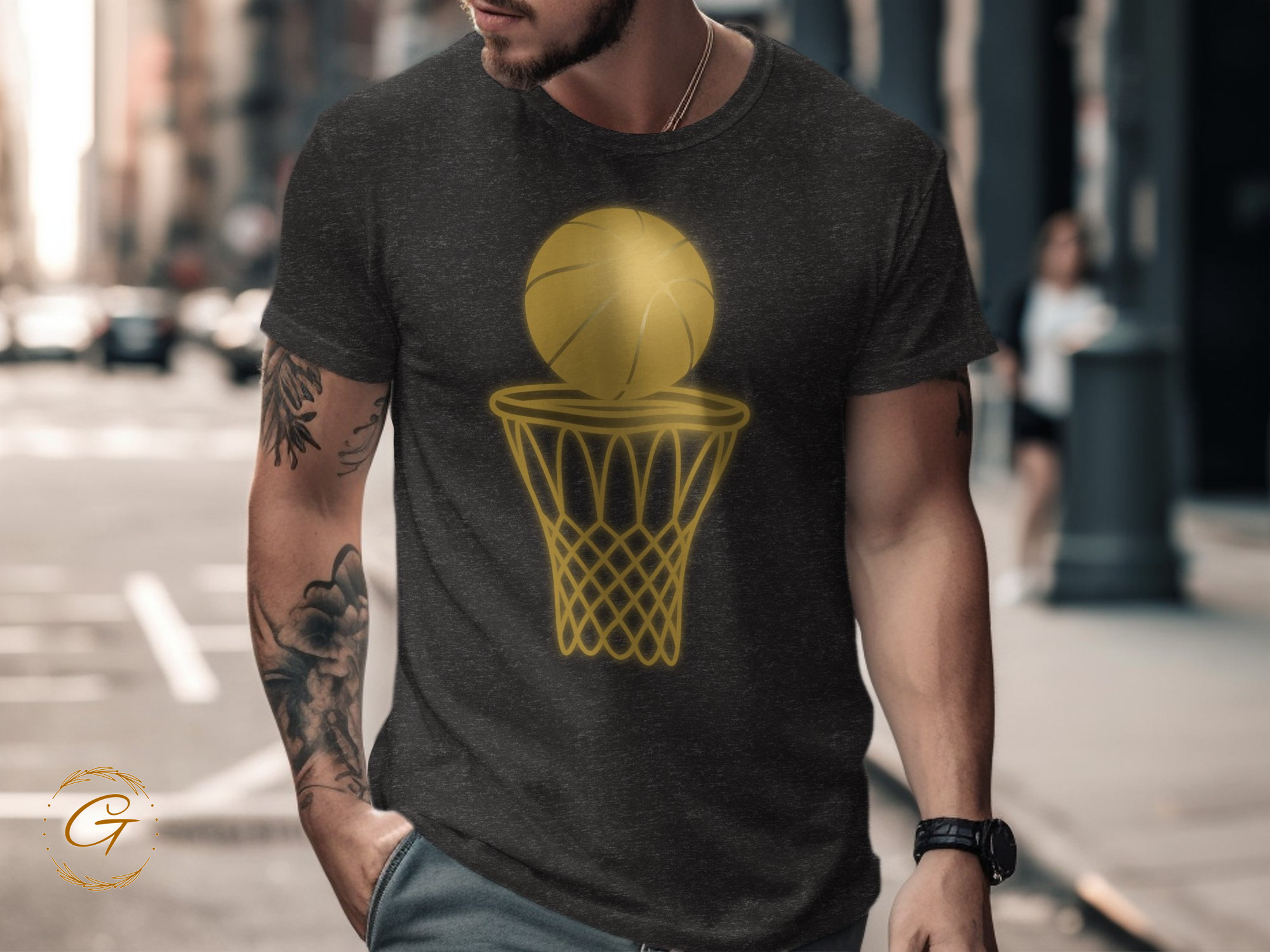 Basketball Hoop and Ball Graphic T-Shirt product type