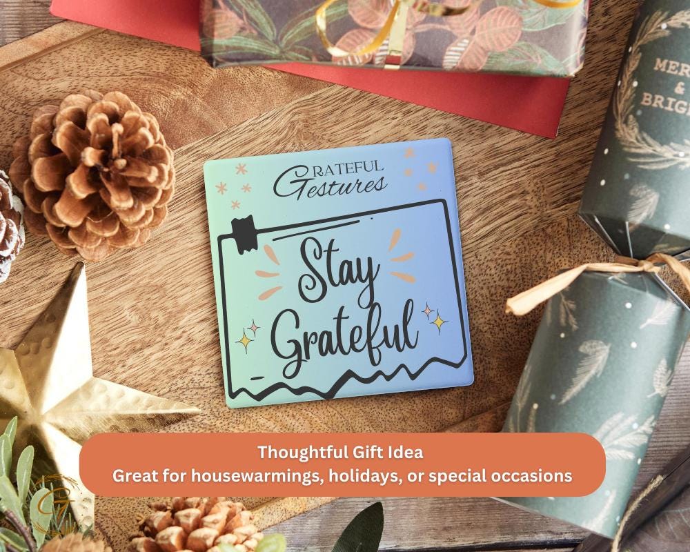 Soapstone Coaster "Stay Grateful" Design with Cork Backing, Motivational Drink Coaster, Home Decor Gift for Gratitude Lovers Positive Decor