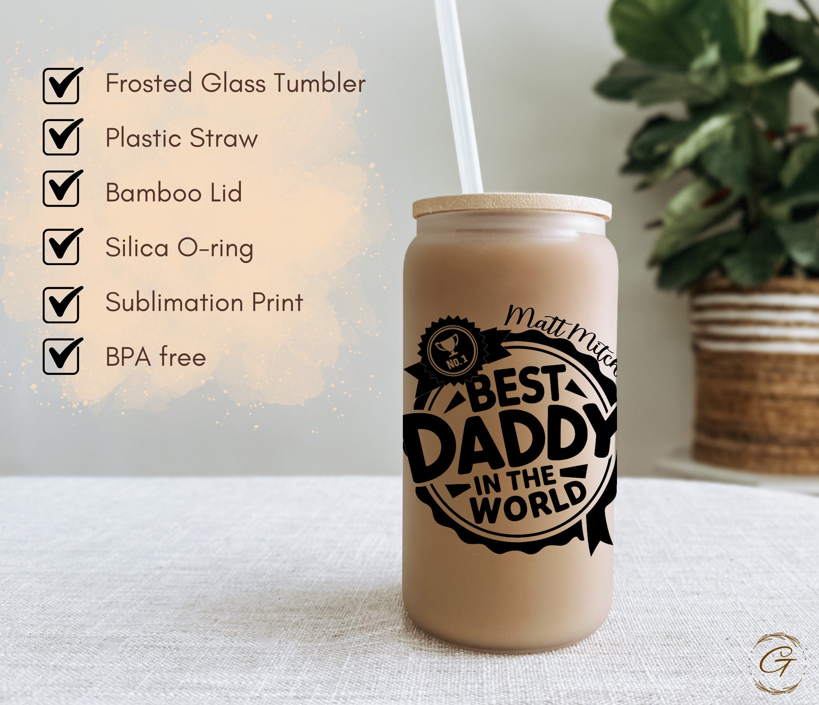 Custom Name Best Daddy in the World Frosted Glass Cup 16oz, Perfect Unique Father’s Day Gift, Ideal for Morning Coffee, Thoughtful Dad Gift