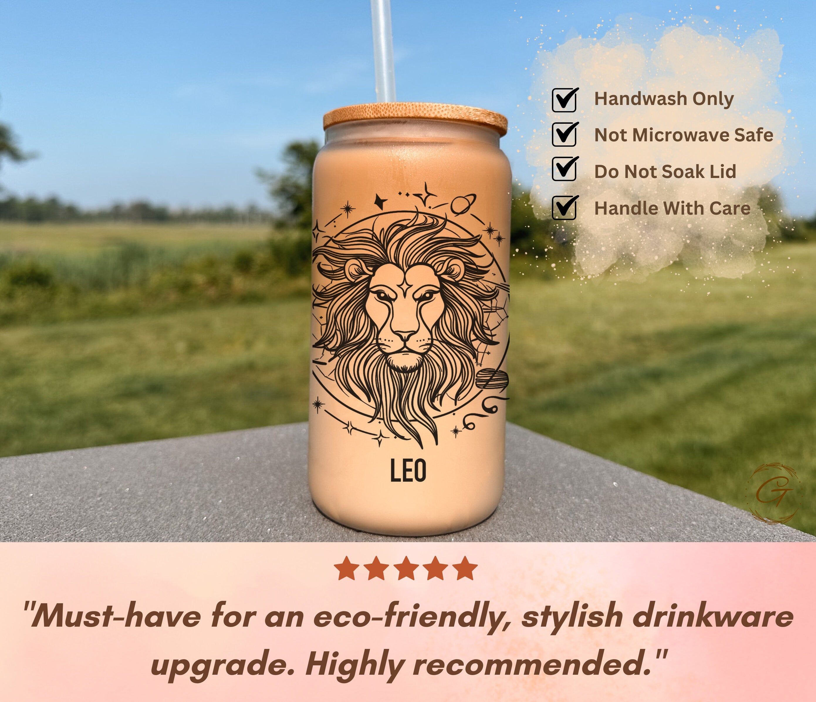 Zodiac Leo Frosted Glass Cup