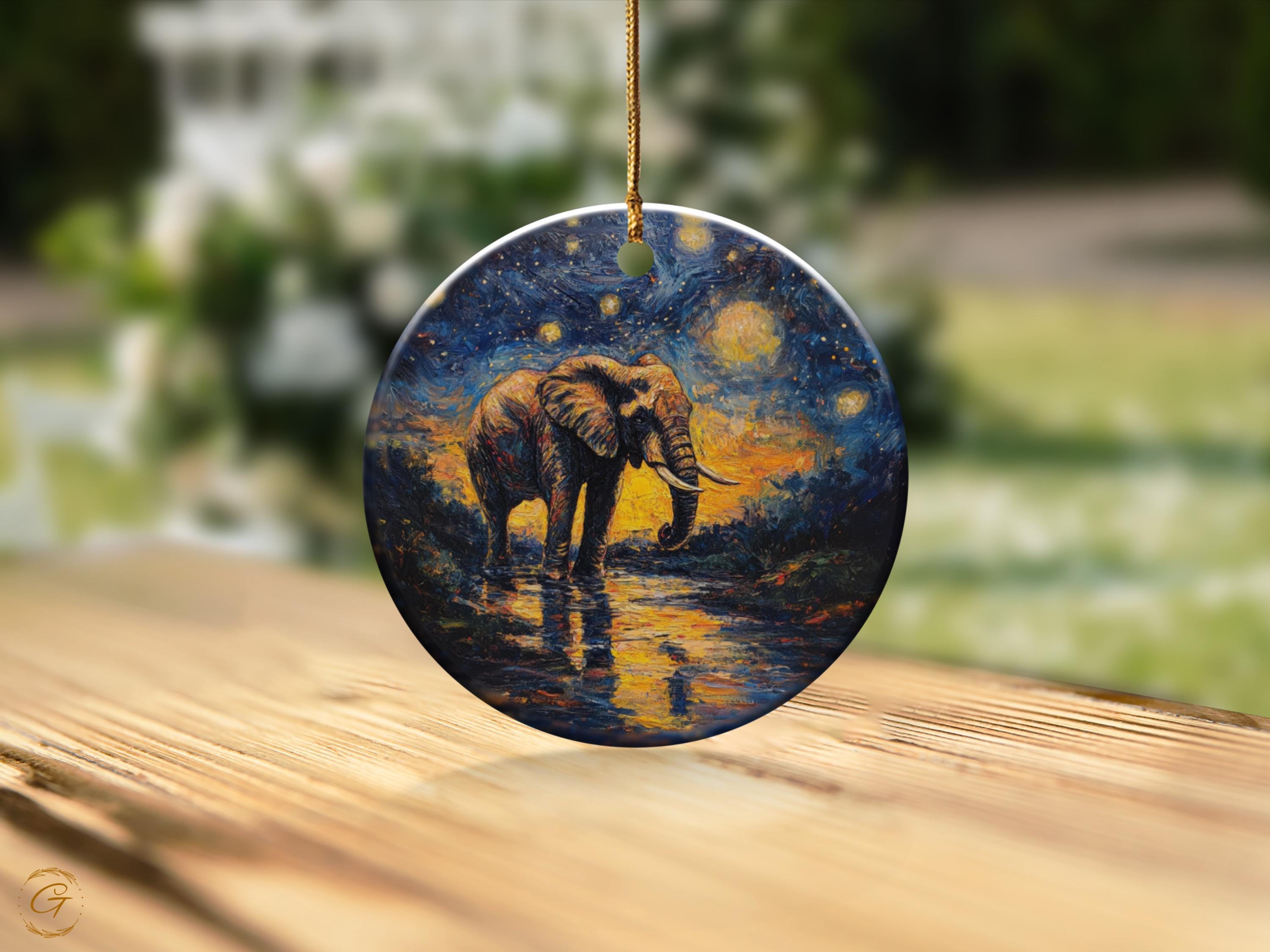 Elephant Ornament, Starry Night Decor, Handcrafted Artwork, Elephant Home Decor Gift, Unique Elephant Decoration, Wildlife Holiday Art Piece