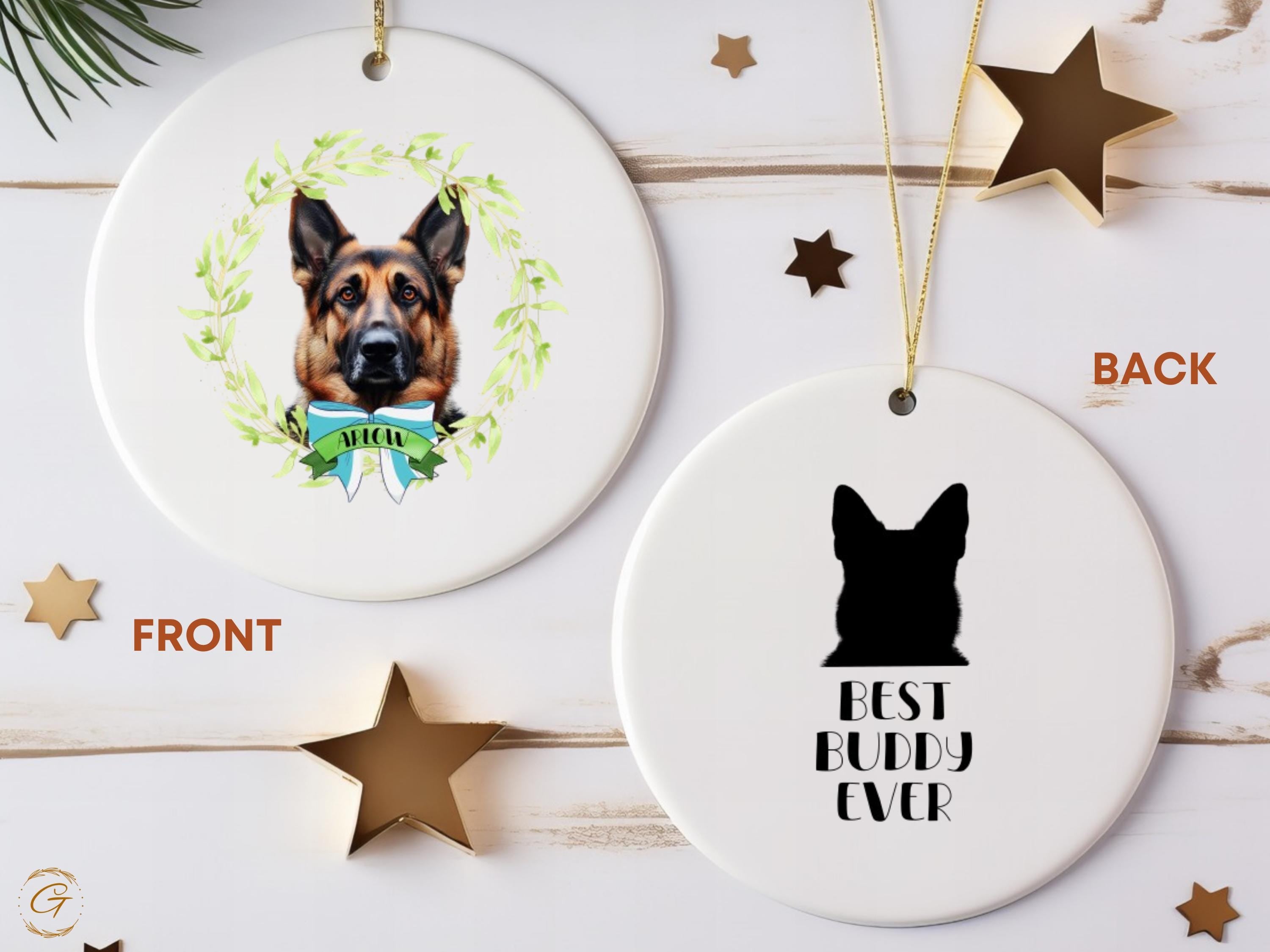 German Shepherd Dog Ornament, Personalized Pet Keepsake