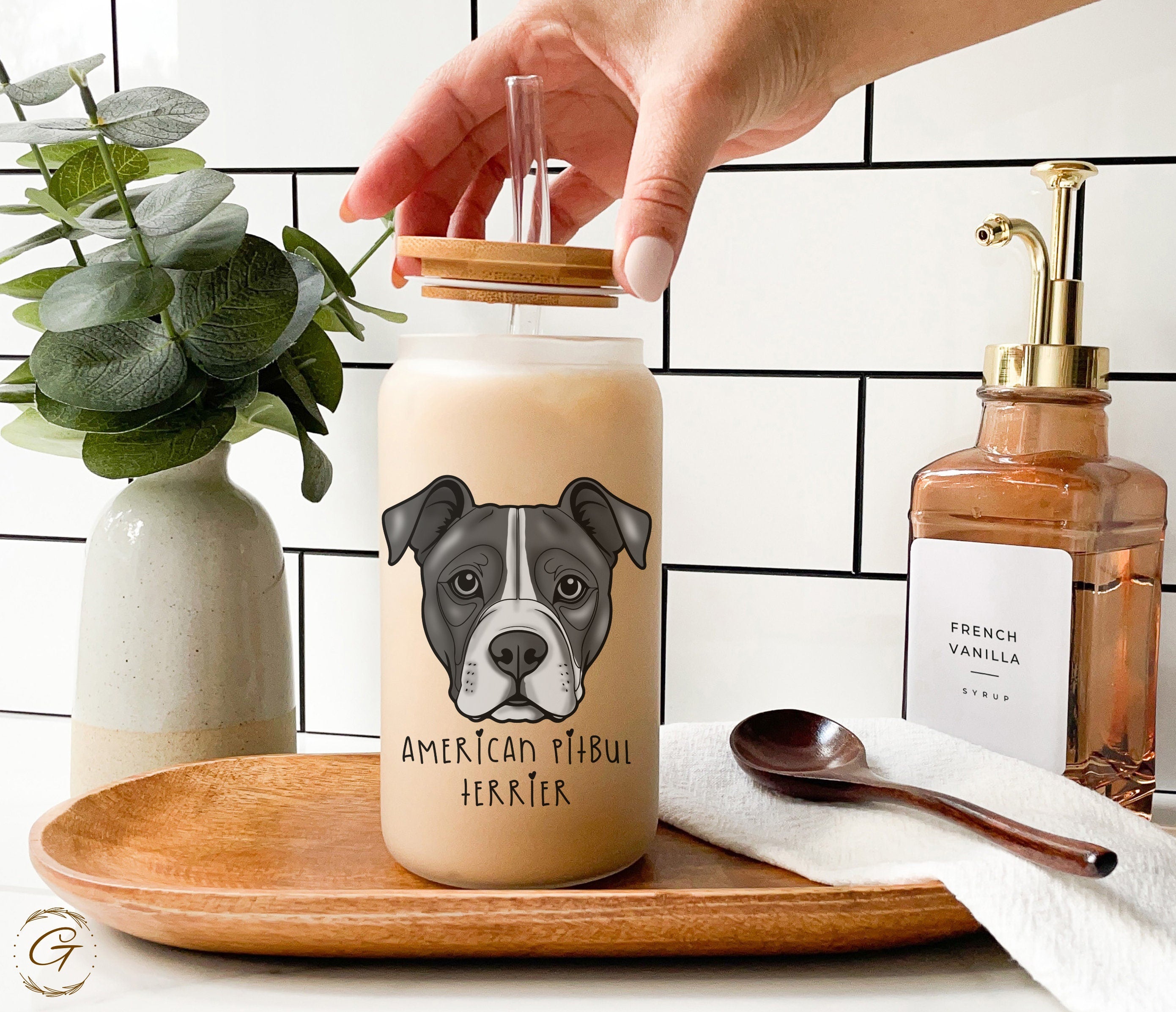 Frosted Glass Tumbler with American Pitbull Terrier Design, Customizable Name Perfect for Pet Lovers and For Daily Use and Pet Owner Gifts
