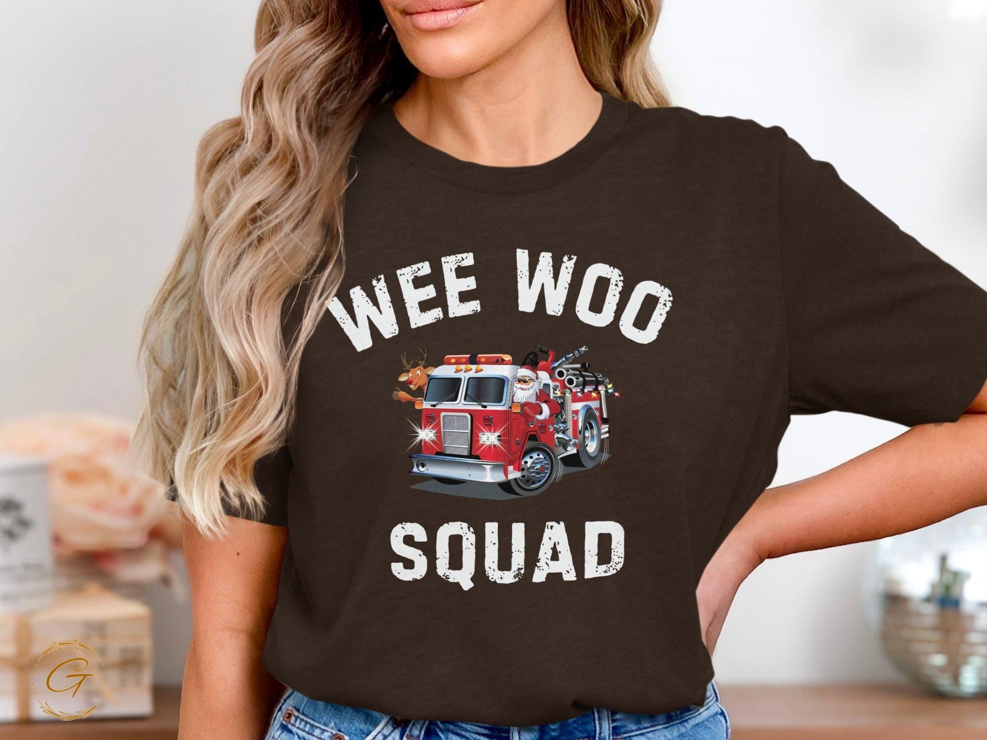 Profession T-shirt, Wee Woo Squad Fire Truck Santa Claus Christmas Design Tee