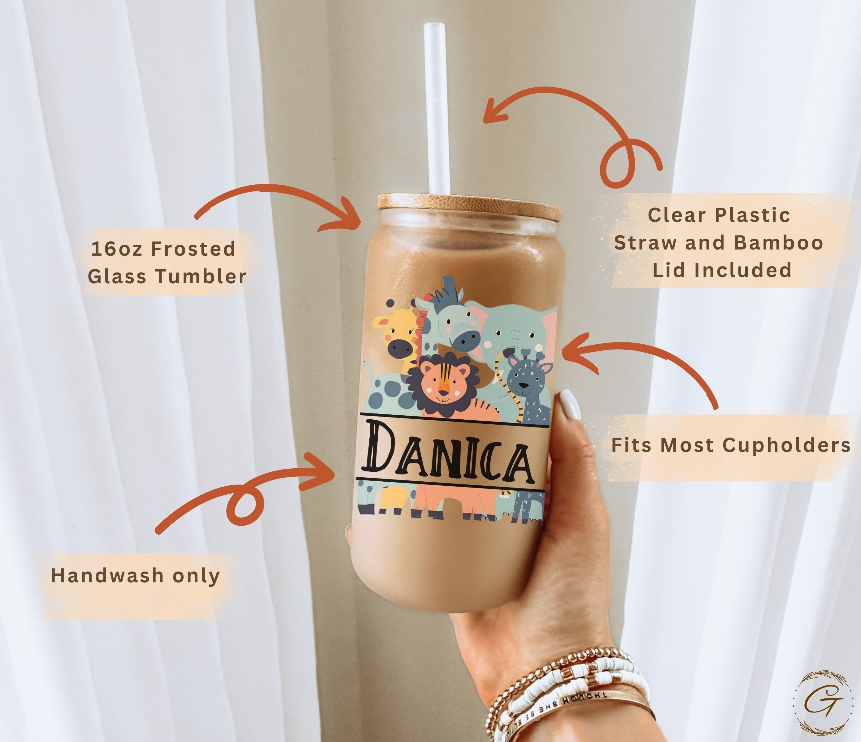 Safari Theme Personalized Frosted Glass Cup