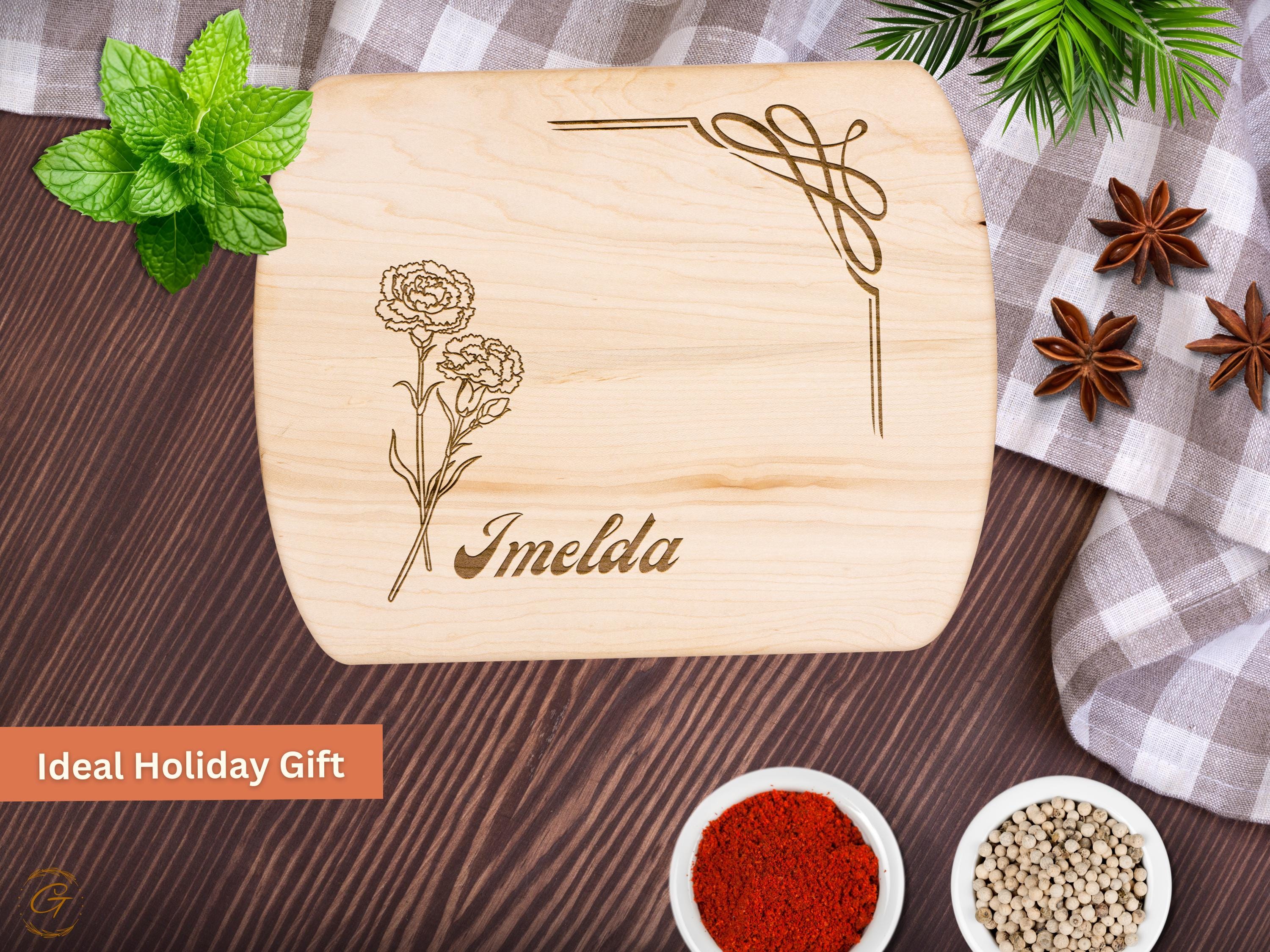 Personalized Cutting Board with Name and Carnation Flower - January Birth Flower Gift
