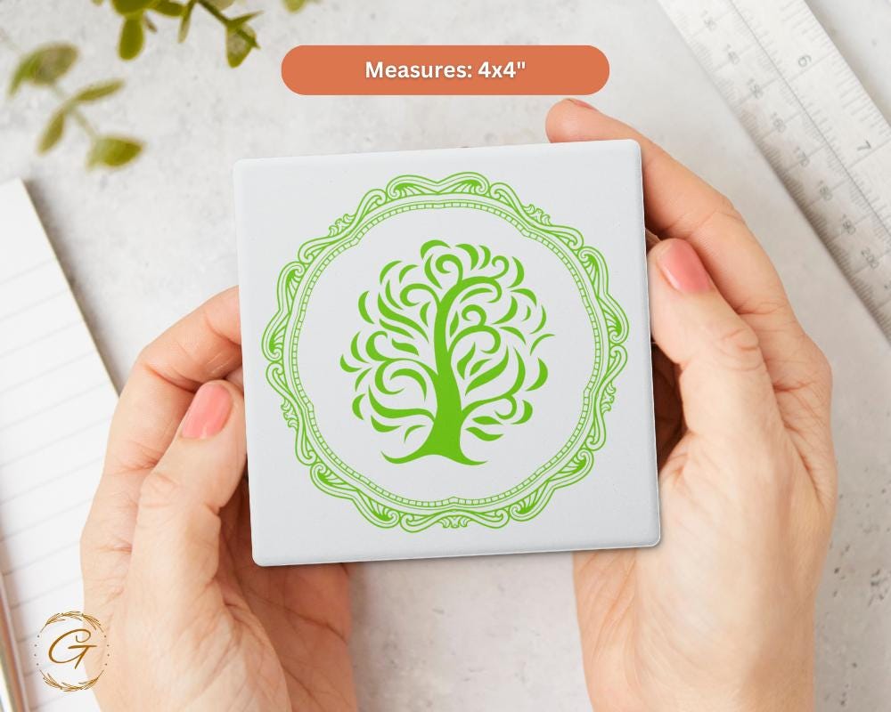 Soapstone Coaster with Tree Ornate Design Cork Backing, Nature Decor Perfect Gift for Tree Lovers, Elegant Drink Coasters for Home or Office
