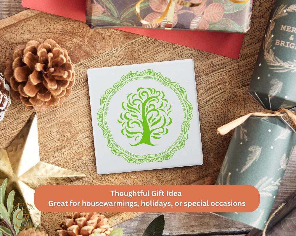 Soapstone Coaster with Tree Ornate Design Cork Backing, Nature Decor Perfect Gift for Tree Lovers, Elegant Drink Coasters for Home or Office