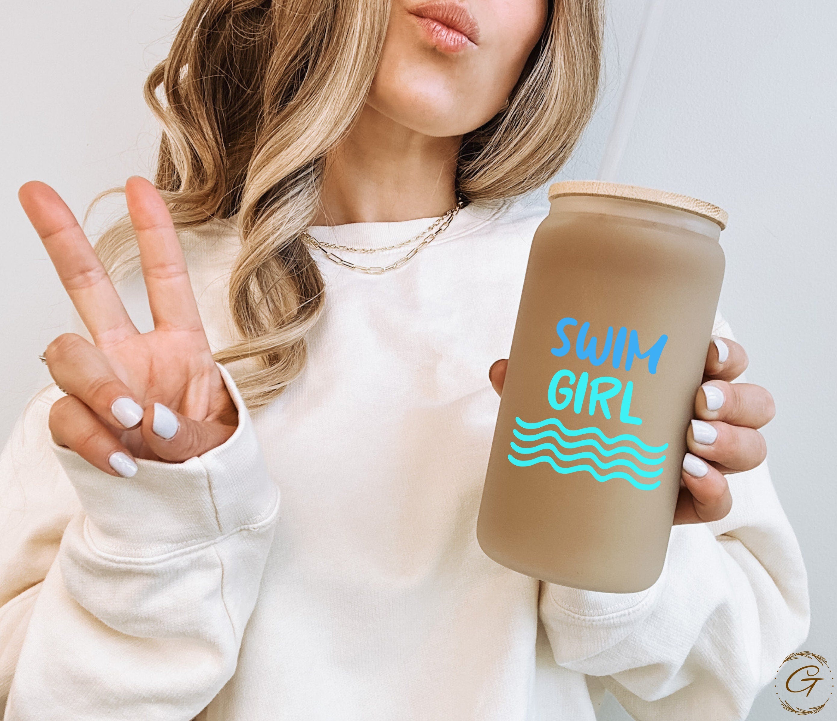 Swim Girl Frosted Glass Cup, Personalized Libbey Cup