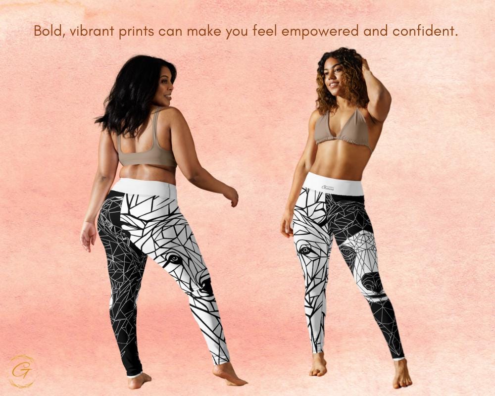 High-Waisted AOP Yoga Pants with Geometric Bear Mosaic