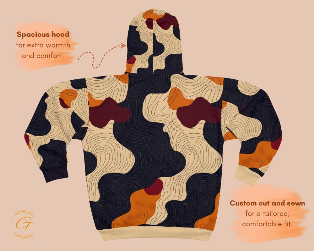 Wave Lines Design Unisex Zip Hoodie All-Over Print