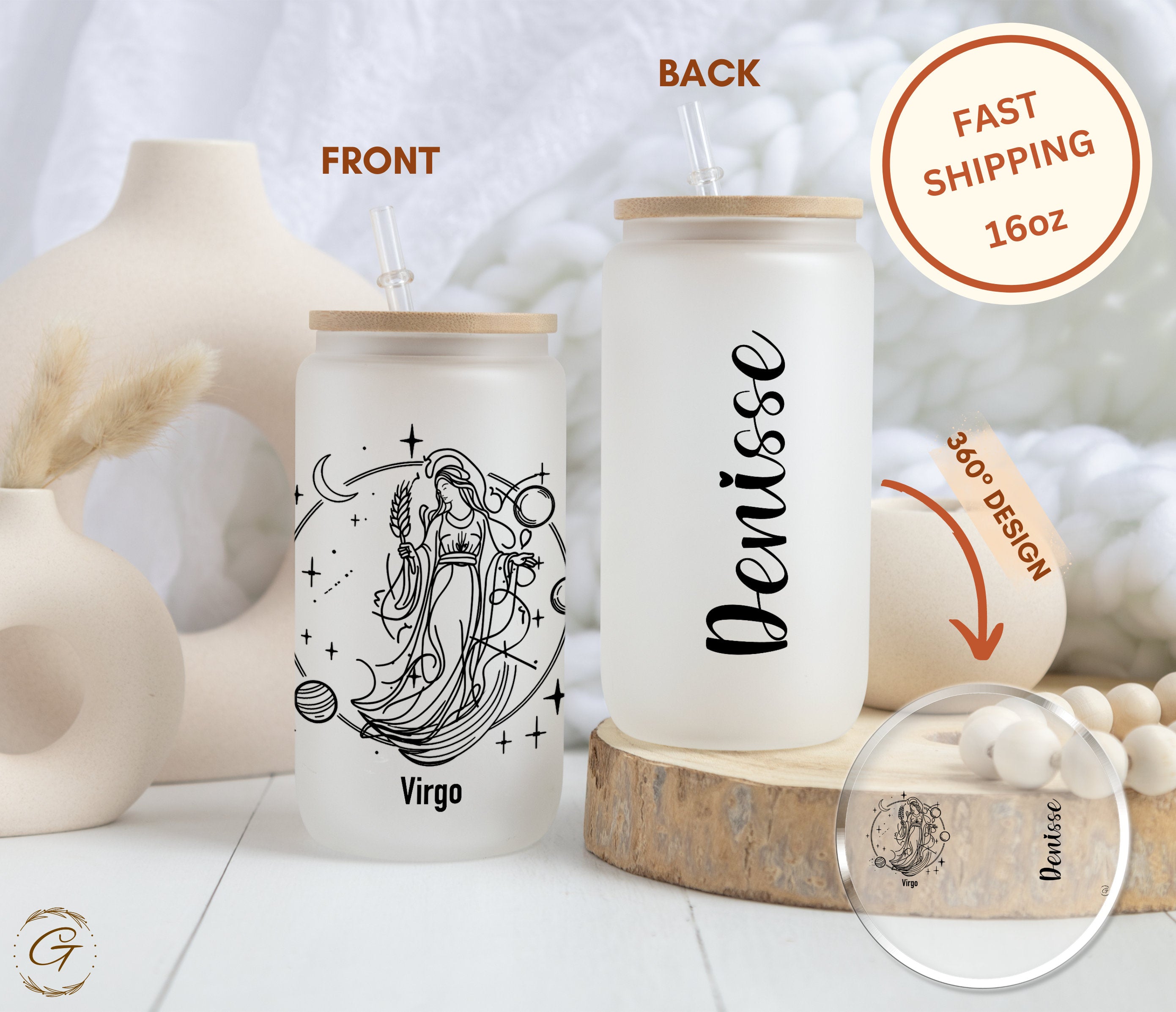 Virgo Zodiac Sign Frosted Glass Cup