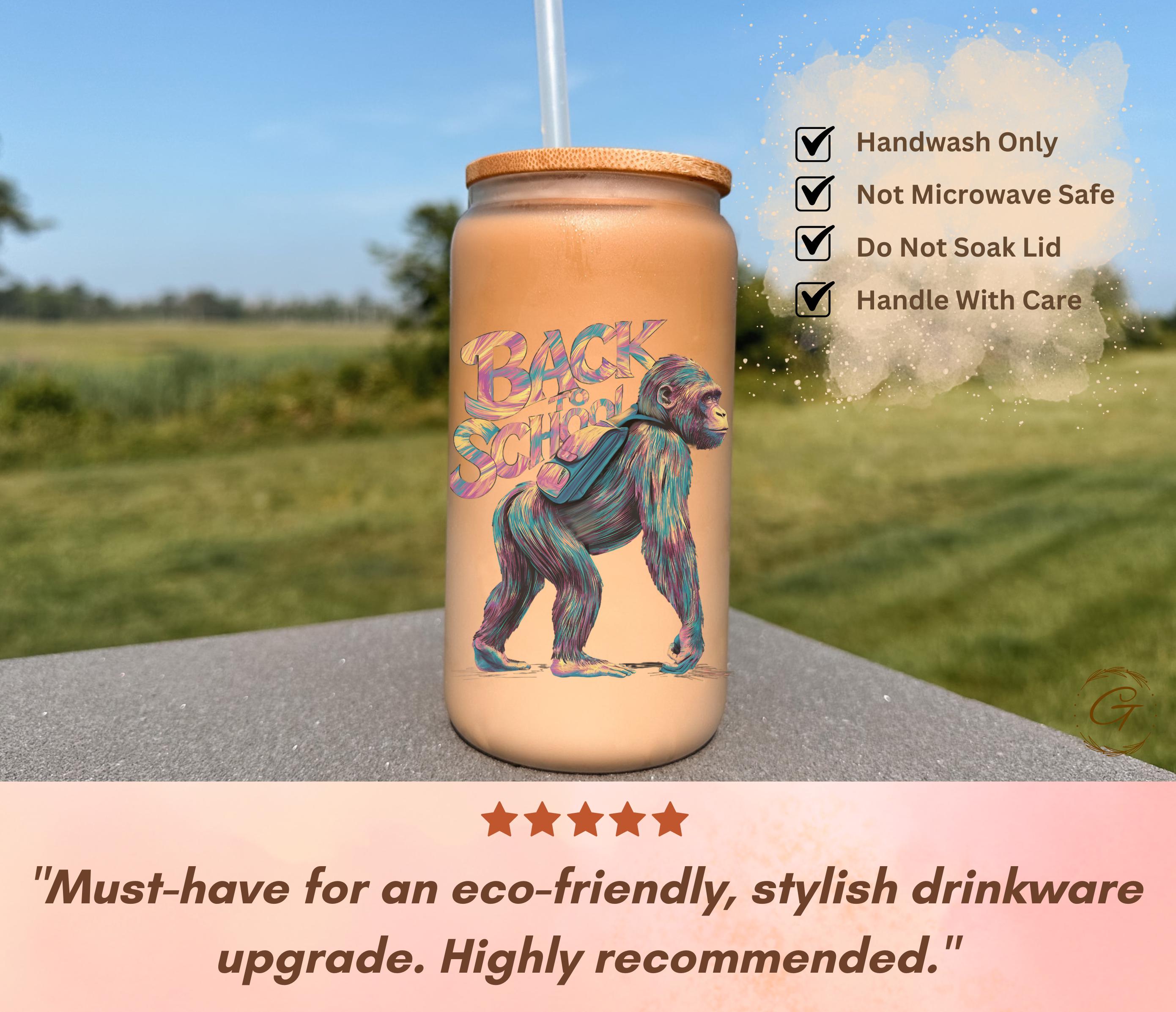 Colorful Artistic Monkey Design Frosted Glass Cup