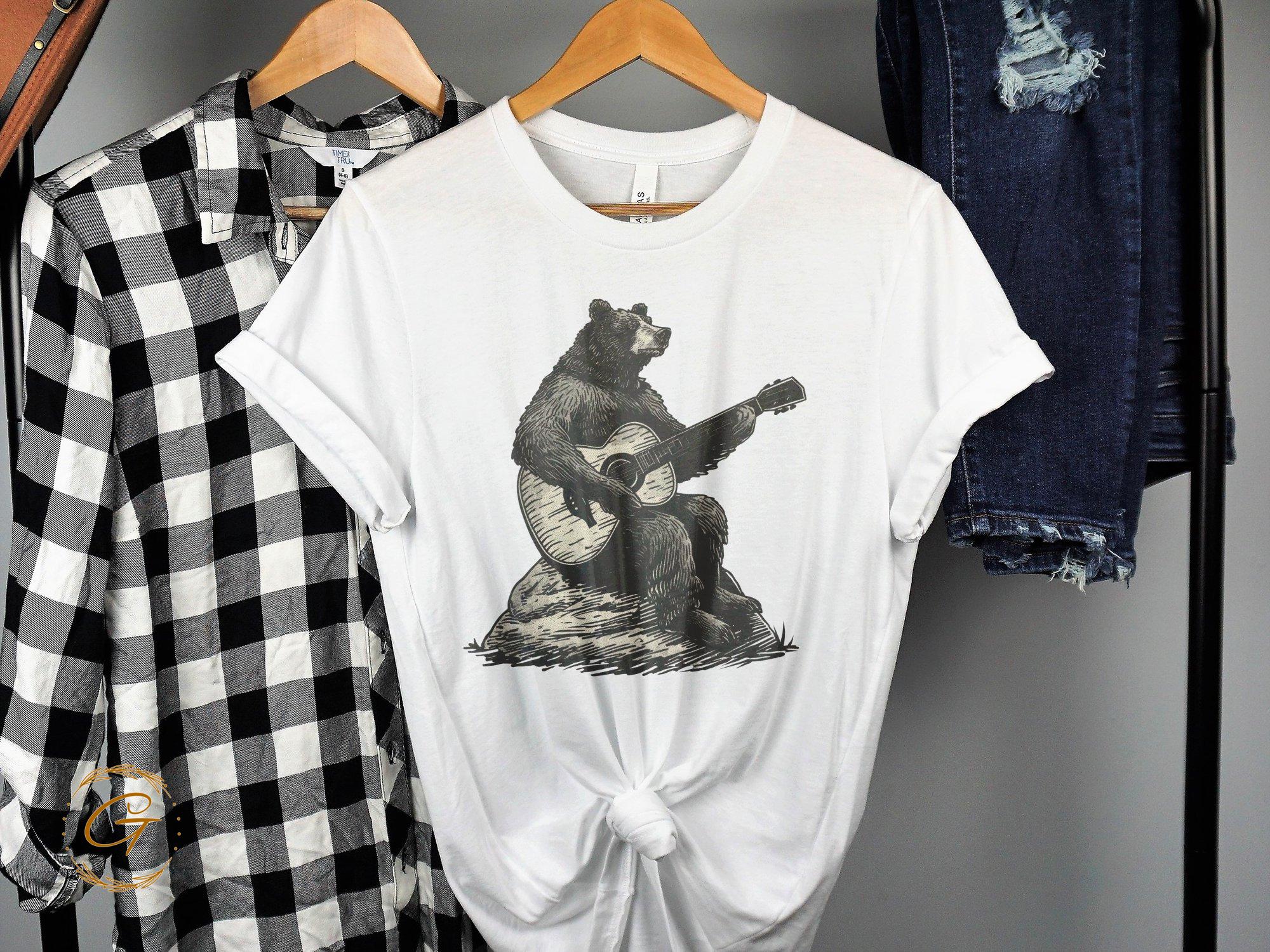 Bear Playing Guitar Graphic Tee, Funny Bear T-Shirt Design