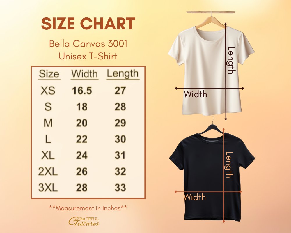 Bella Canvas 3001 Unisex T-Shirt Size Chart product