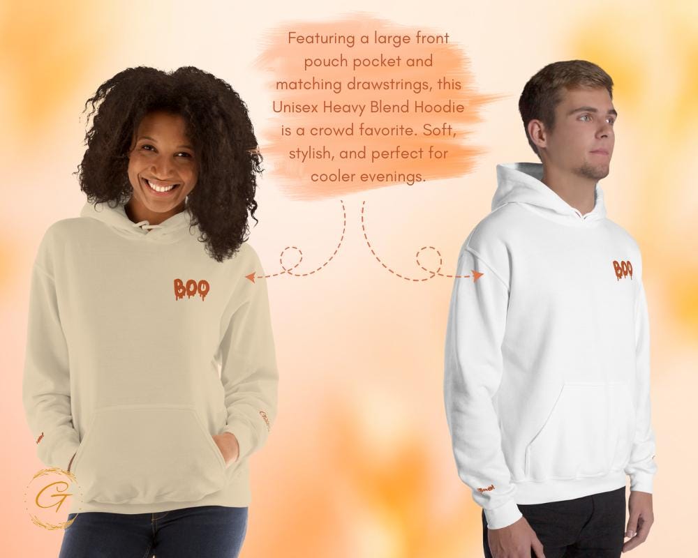 Halloween Boo Hoodie, Spooky Boo Embroidery Hooded Sweatshirt, Halloween Pullover with Boo Design, Scary Boo Hoodie Ghost Boo Hooded Sweater