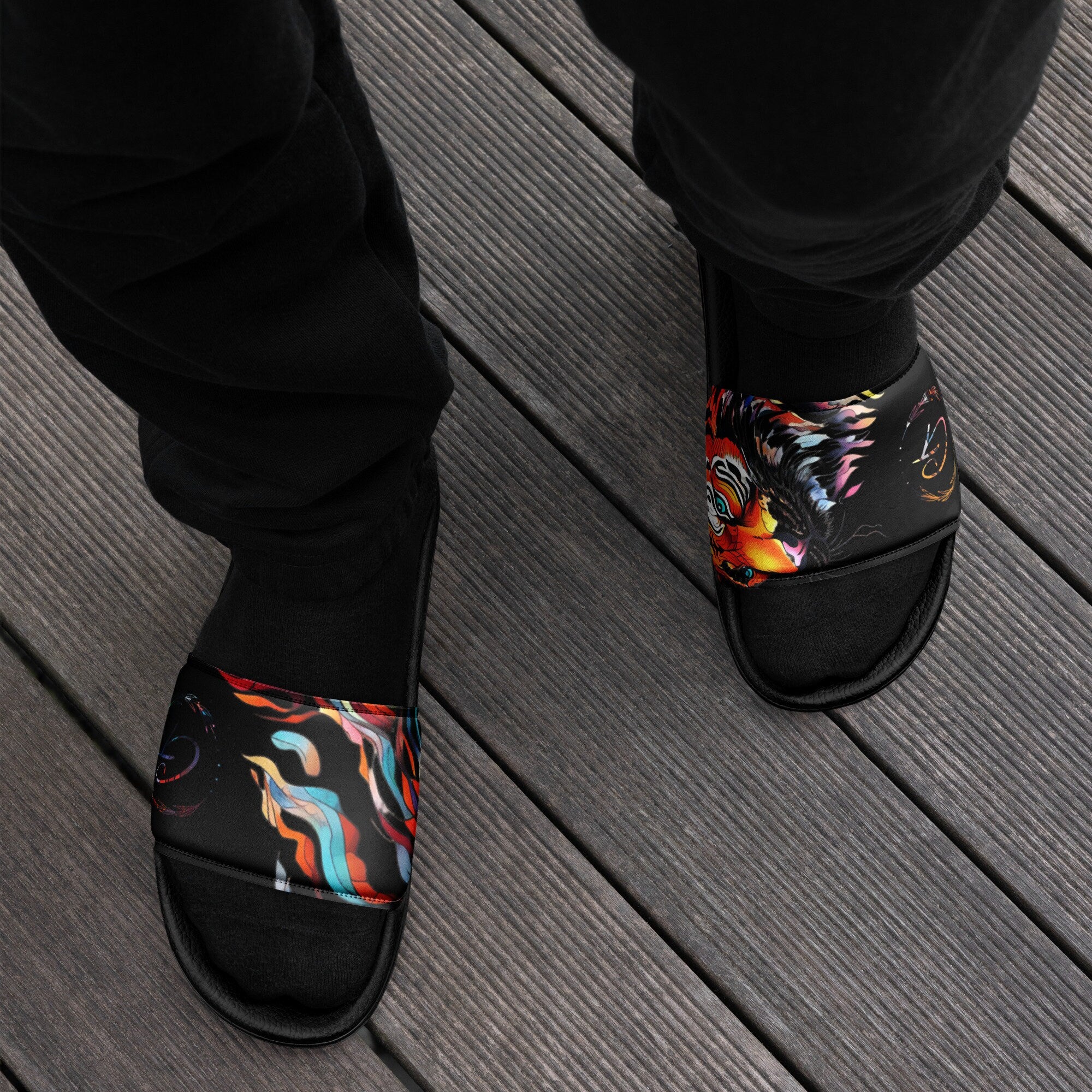 Vibrant Liger Design Men’s Slides, Stylish and Comfortable,Casual and Cool Summer Outdoor Footwear, Ideal Summer Wear, Excellent Gift Choice
