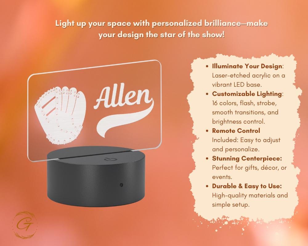 Baseball Personalized Name and Sports Name Plate Acrylic LED Sign