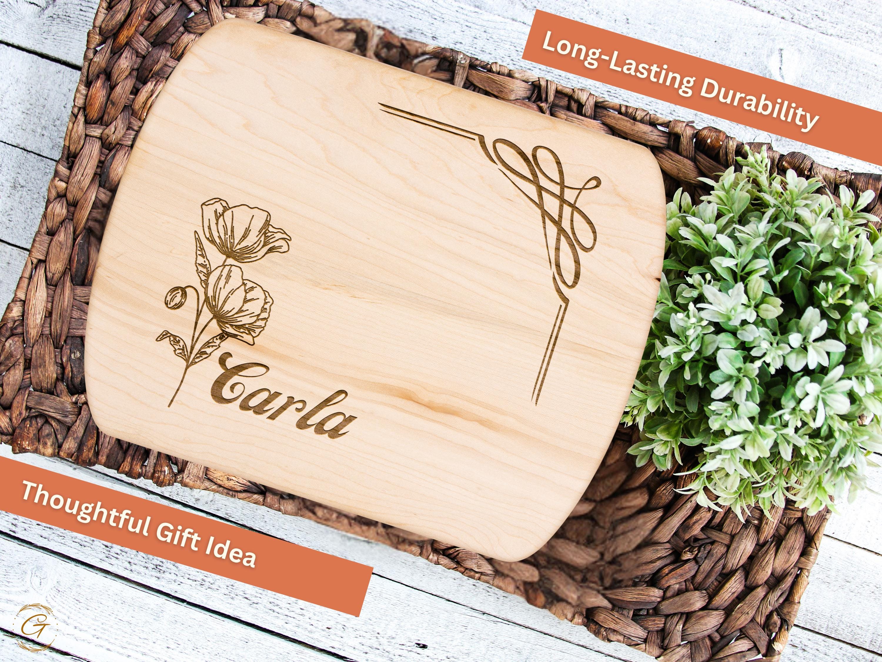 Personalized Cutting Board with Poppy Engraving - Unique August Birth Flower Gifts