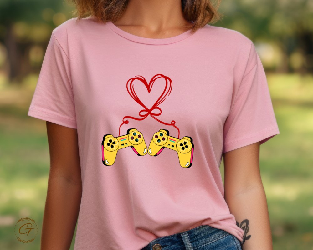 Pink Tee featuring Game Controllers Heart product type