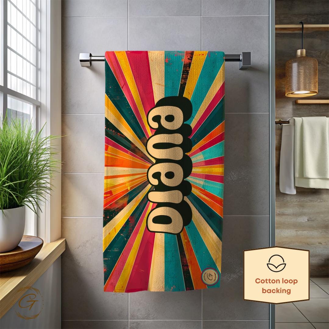 Vibrant Retro Groovy Design Beach Towel