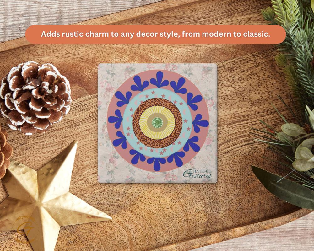 Soapstone Coaster with Doodle Ornate Grateful Gestures Design