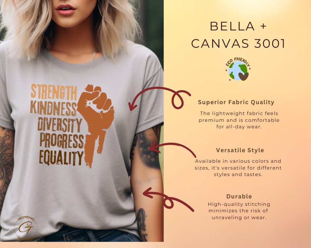 Strength Kindness Equality Bella Canvas 3001 product