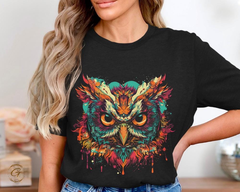 Colorful Owl Art Design TShirt Vibrant Owl Graphic Tee