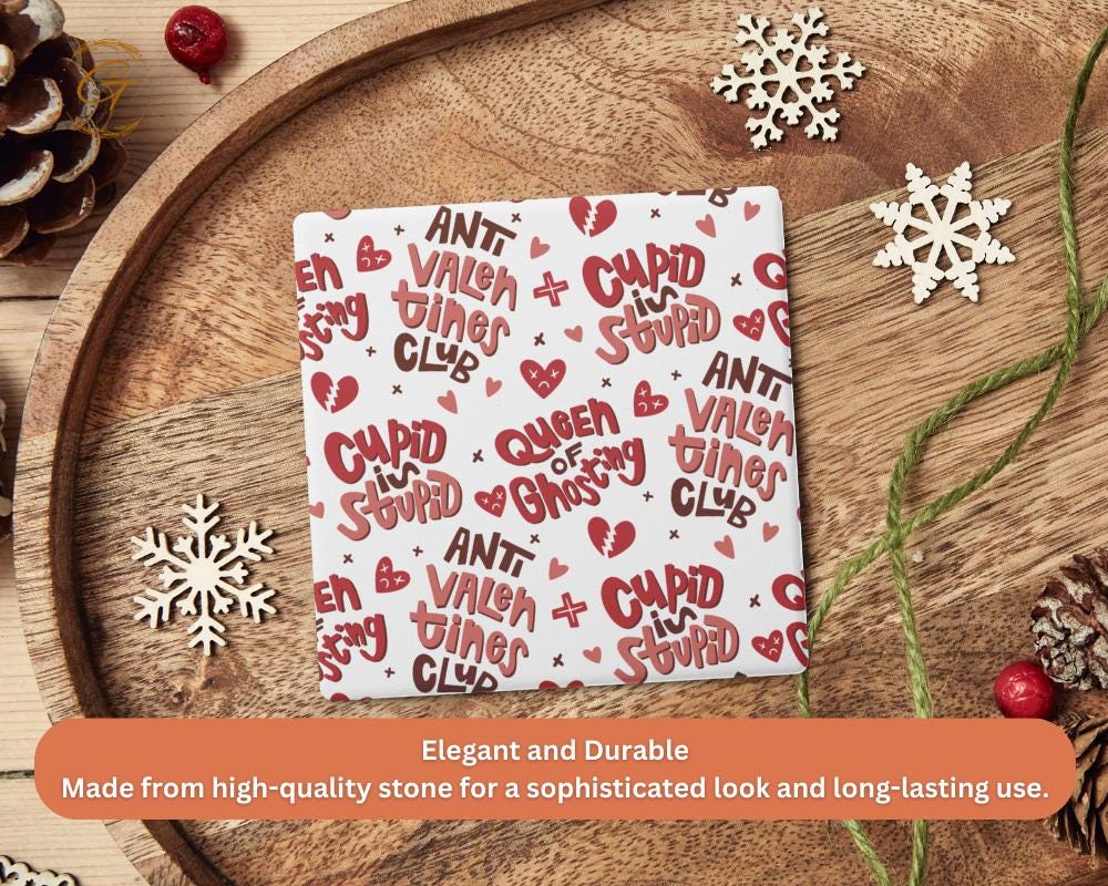 Cupid Is Stupid Square Soapstone Coasters with Cork Backing