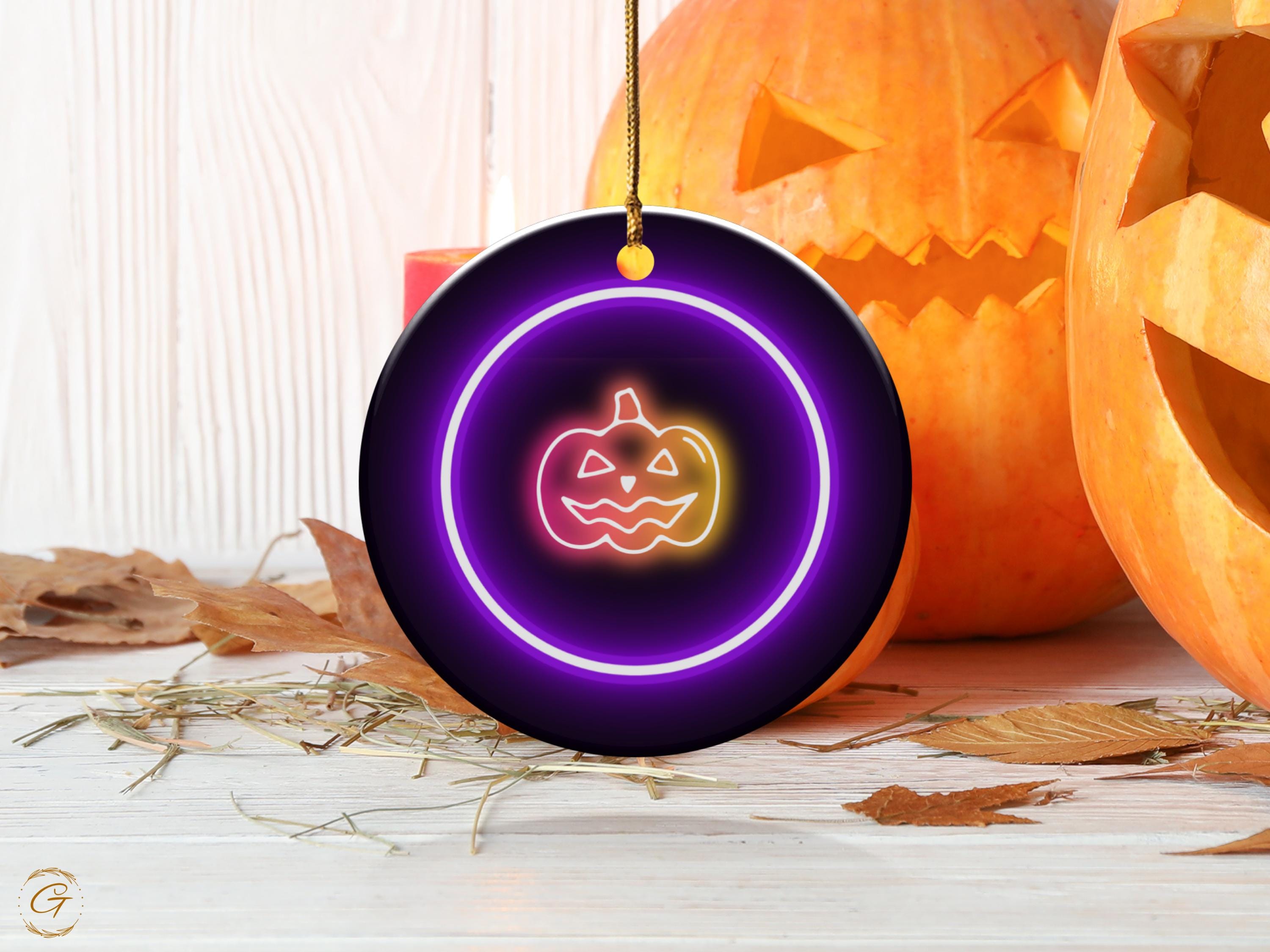 Neon Jack O Lantern Ornament, Halloween Pumpkin Decoration, Spooky Halloween Decor Art Gift, Halloween Party Ornament, Glowing Halloween Art