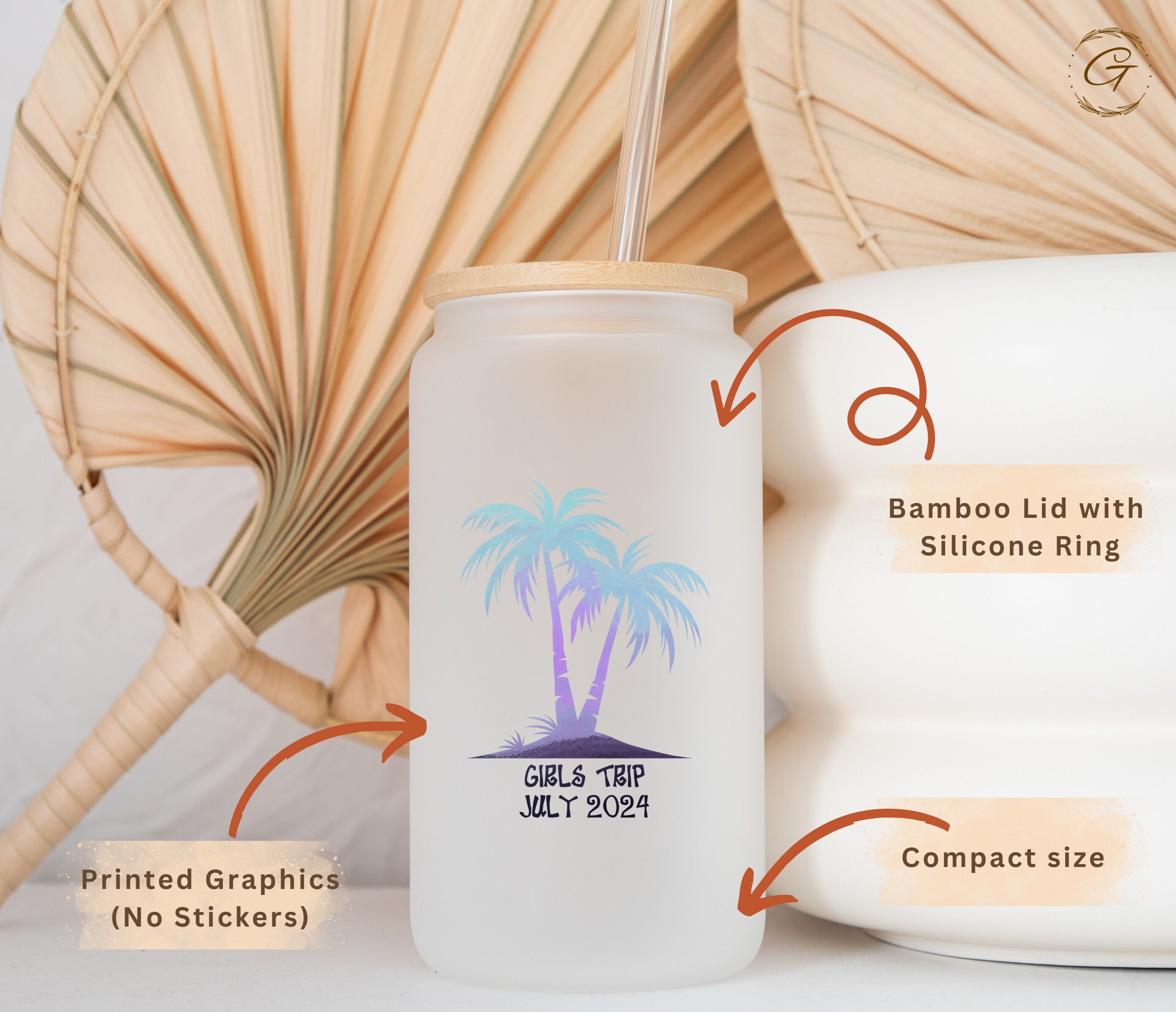 Personalized Island Palm Trees Frosted 16oz Glass Cup