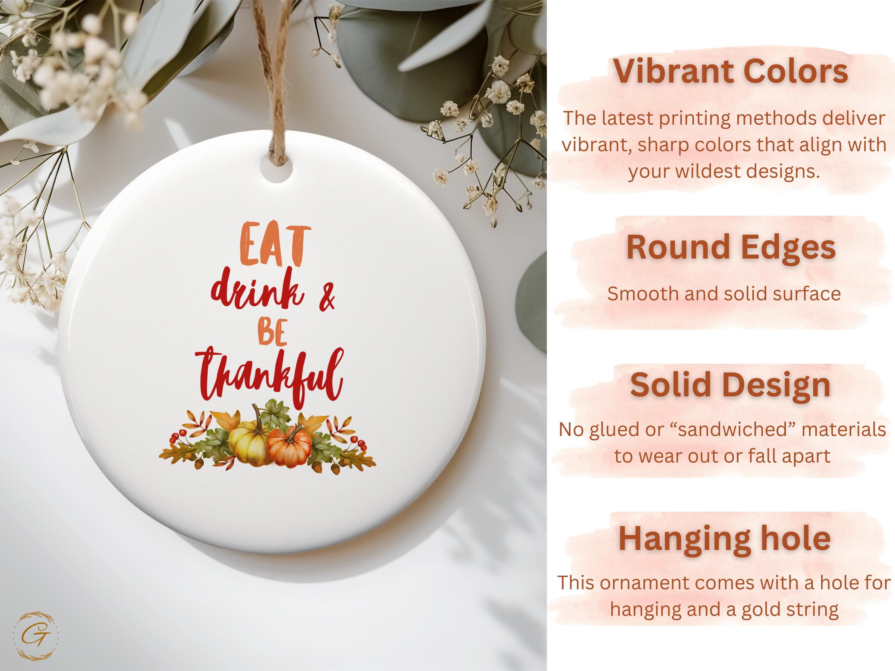 Thanksgiving Ornaments, Eat Drink Be Thankful Festive Home Decors, Fall Decoration Autumn Pumpkin Design Blessings, Unique Holiday Keepsakes