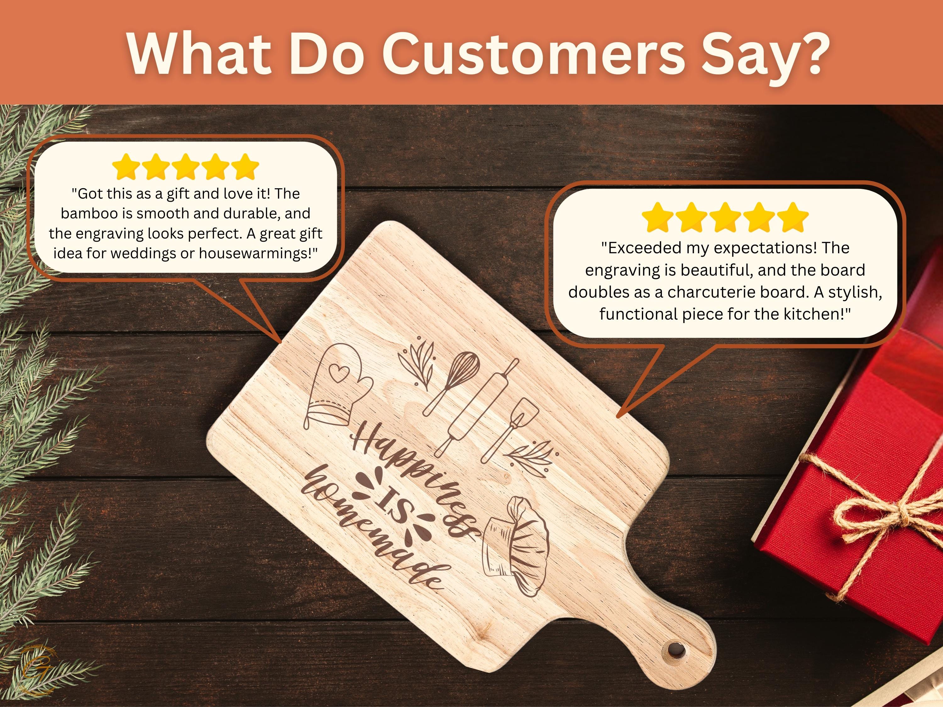 Happiness is Homemade Mama's Cutting Board | Engraved Rustic Kitchen Gift for Mom| Personalized Hardwood Board for Home Cook | American-Made